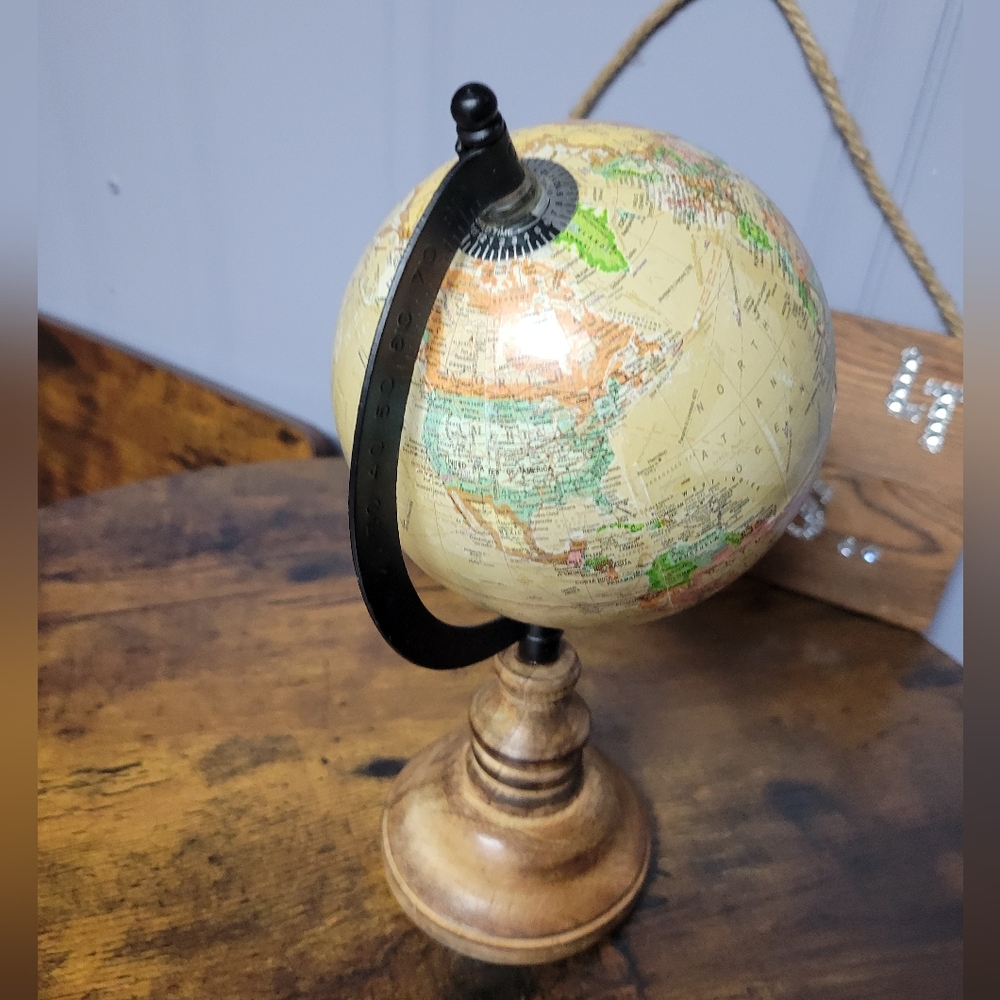 Vintage Style Tan Globe with Wooden Base like new